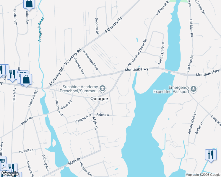 map of restaurants, bars, coffee shops, grocery stores, and more near 108 Meeting House Road in Westhampton Beach