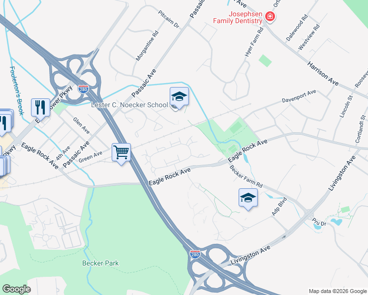 map of restaurants, bars, coffee shops, grocery stores, and more near 80 Kent Drive in Roseland