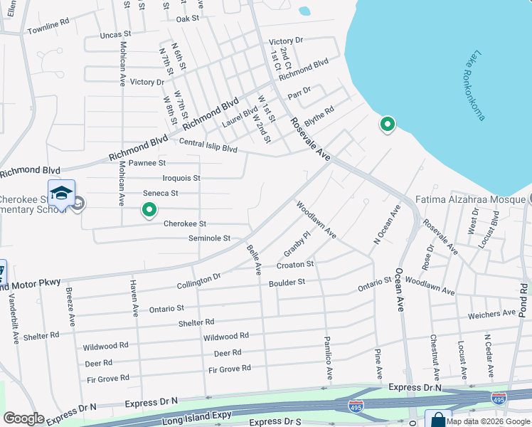 map of restaurants, bars, coffee shops, grocery stores, and more near 2533 Motor Parkway in Ronkonkoma