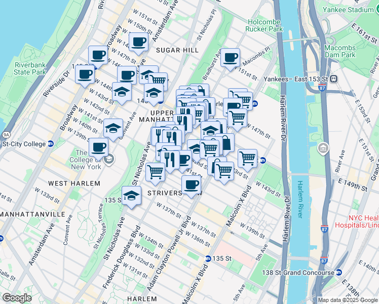 map of restaurants, bars, coffee shops, grocery stores, and more near 2674 Frederick Douglass Boulevard in New York