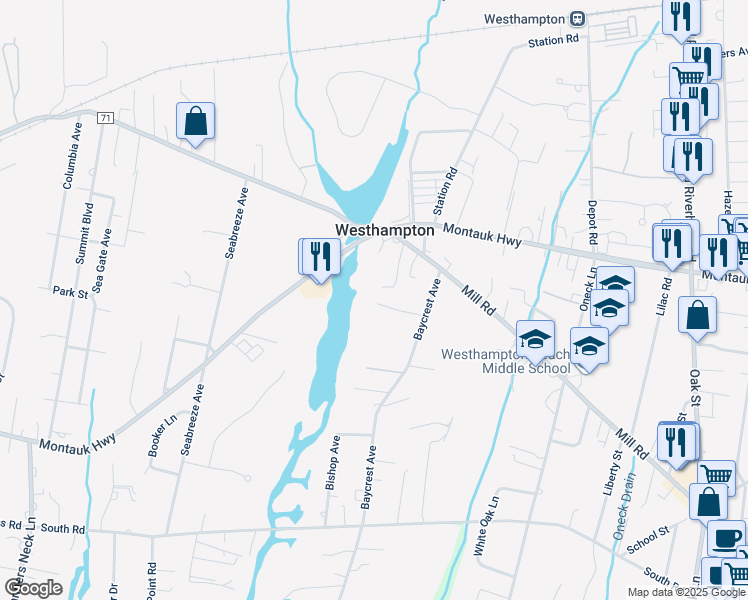 map of restaurants, bars, coffee shops, grocery stores, and more near 10 Castle View Court in Westhampton