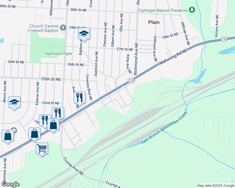 map of restaurants, bars, coffee shops, grocery stores, and more near 3826 Mahoning Road Northeast in Canton