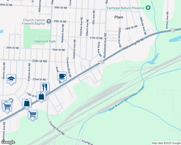 map of restaurants, bars, coffee shops, grocery stores, and more near 3826 Mahoning Road Northeast in Canton