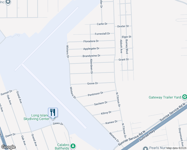 map of restaurants, bars, coffee shops, grocery stores, and more near 15 Aberdeen Drive in Mastic