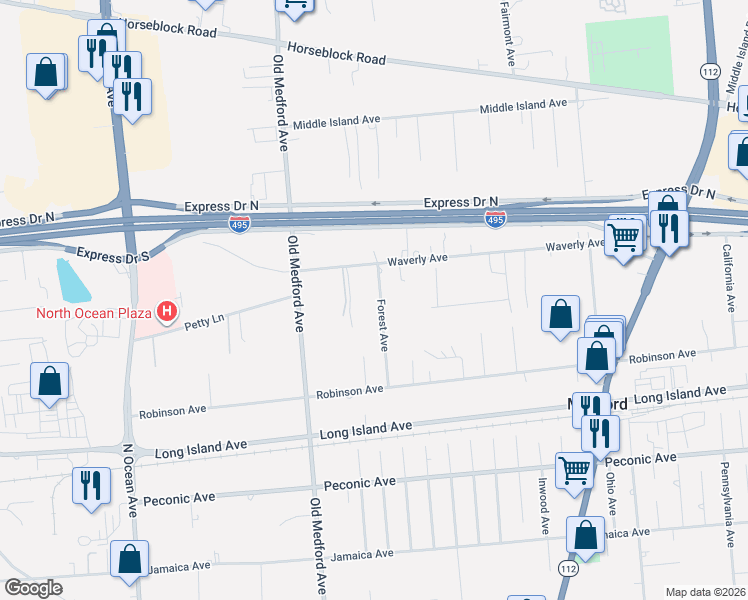 map of restaurants, bars, coffee shops, grocery stores, and more near 26 Forrest Avenue in Medford