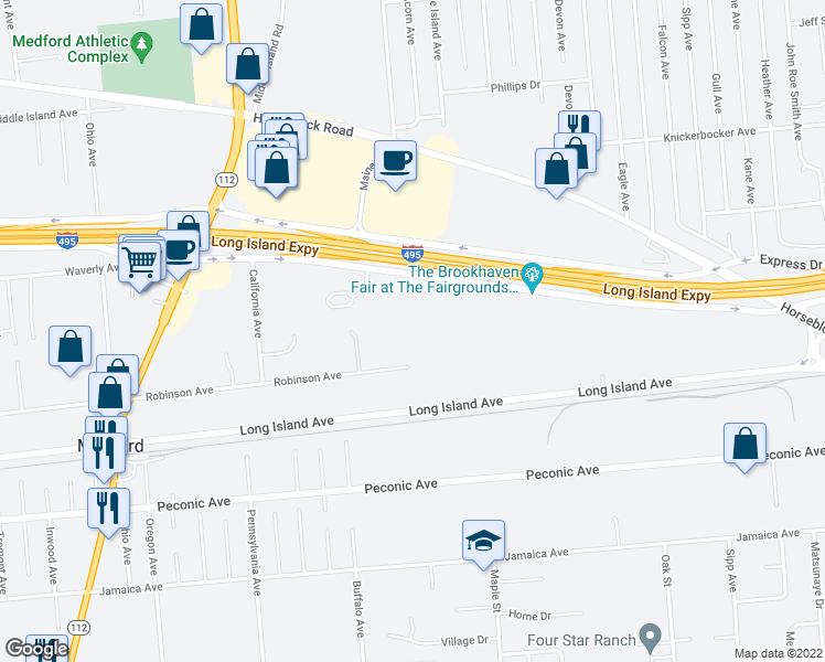 map of restaurants, bars, coffee shops, grocery stores, and more near 197 Robinson Avenue in Medford