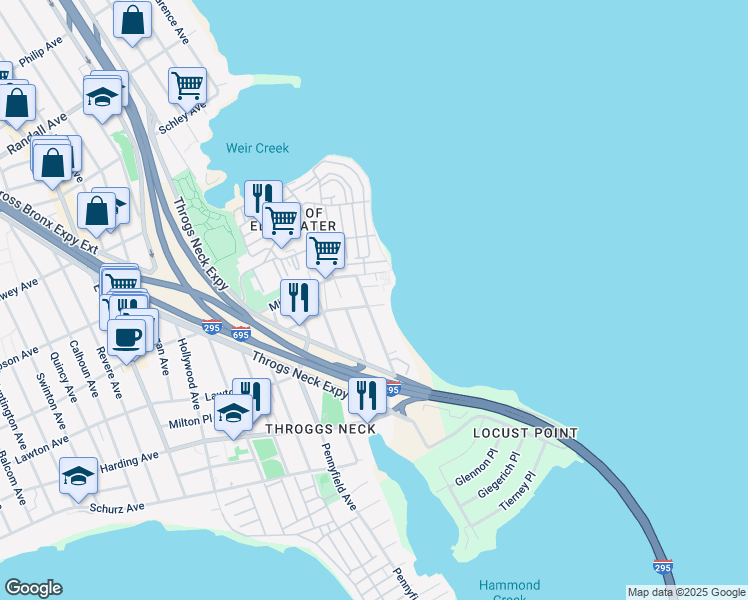 map of restaurants, bars, coffee shops, grocery stores, and more near 3167 Wissman Avenue in Bronx