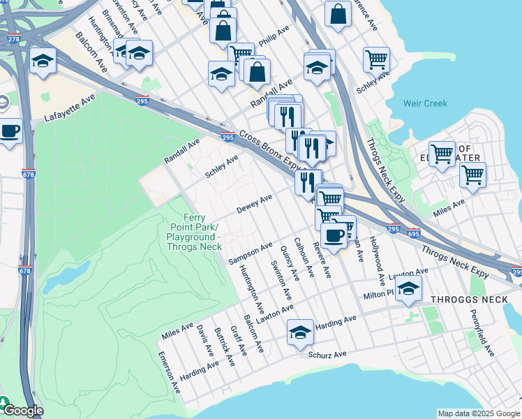 map of restaurants, bars, coffee shops, grocery stores, and more near 460 Swinton Avenue in Bronx