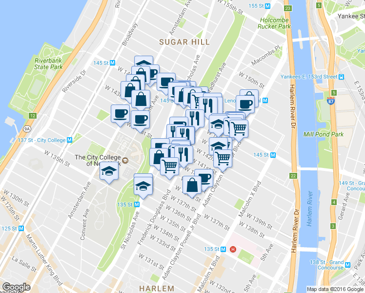 map of restaurants, bars, coffee shops, grocery stores, and more near in New York