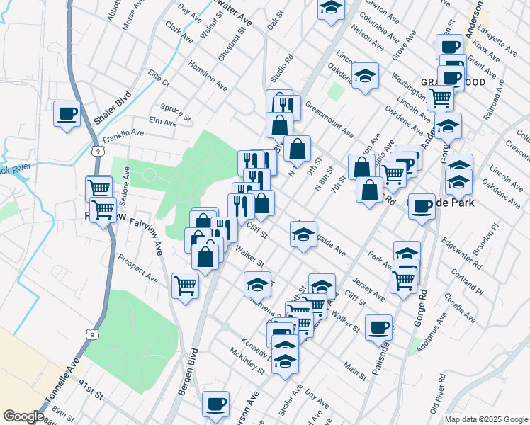 map of restaurants, bars, coffee shops, grocery stores, and more near 480 Morningside Avenue in Fairview