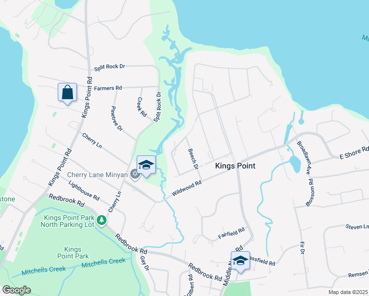 map of restaurants, bars, coffee shops, grocery stores, and more near 5 Beech Drive in Kings Point