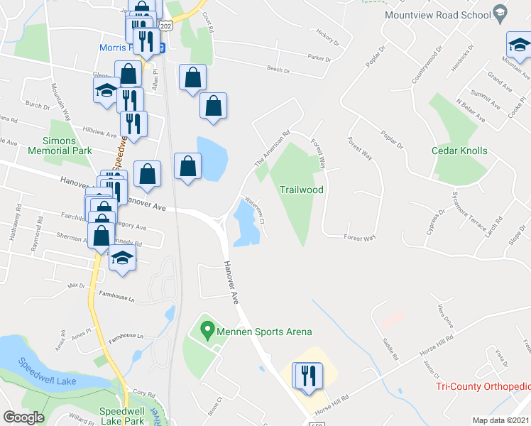 map of restaurants, bars, coffee shops, grocery stores, and more near 308 Waterview Court in Hanover