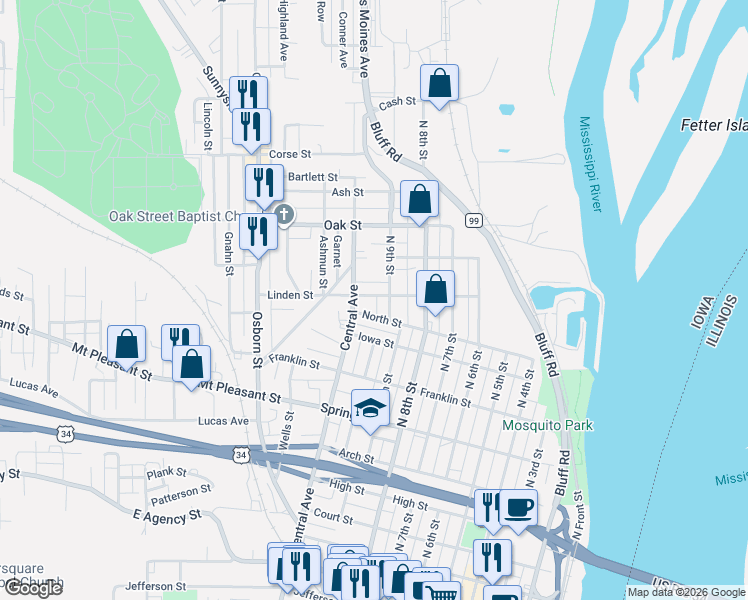 map of restaurants, bars, coffee shops, grocery stores, and more near 911 Linden Street in Burlington