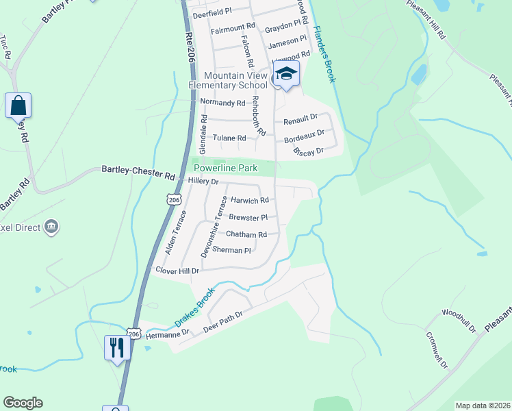 map of restaurants, bars, coffee shops, grocery stores, and more near 14 Harwich Road in Mount Olive