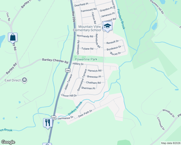 map of restaurants, bars, coffee shops, grocery stores, and more near 28 Devonshire Terrace in Mount Olive