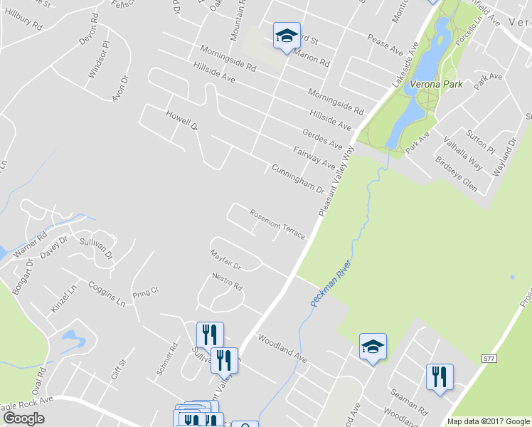map of restaurants, bars, coffee shops, grocery stores, and more near 25 Rosemont Terrace in West Orange