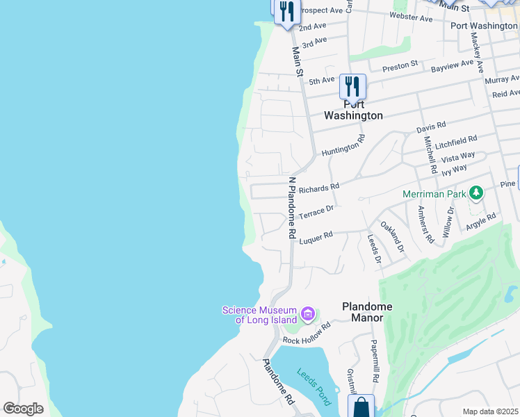 map of restaurants, bars, coffee shops, grocery stores, and more near 23 Secor Drive in Port Washington