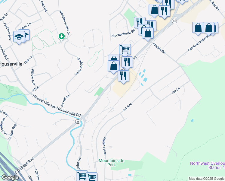 map of restaurants, bars, coffee shops, grocery stores, and more near 270 Limerock Terrace in State College
