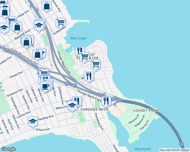 map of restaurants, bars, coffee shops, grocery stores, and more near 280 Reynolds Avenue in Bronx