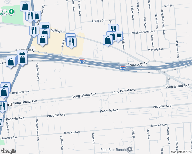 map of restaurants, bars, coffee shops, grocery stores, and more near 440 Expressway Drive South in Medford