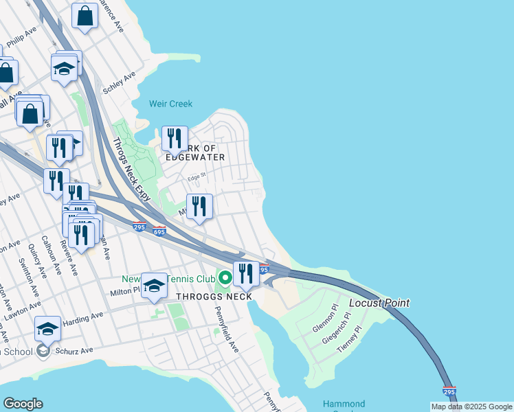 map of restaurants, bars, coffee shops, grocery stores, and more near 3183 Wissman Avenue in Bronx
