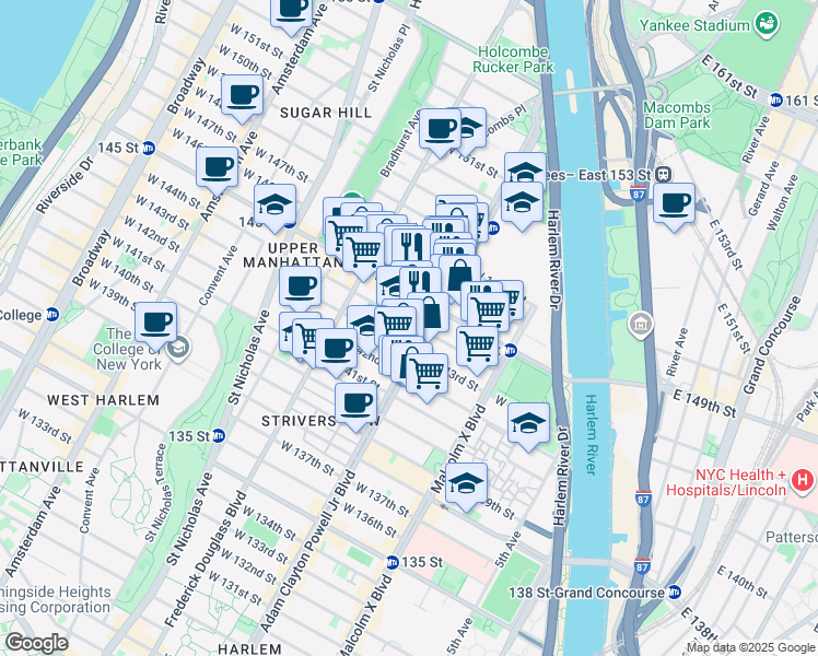 map of restaurants, bars, coffee shops, grocery stores, and more near in New York