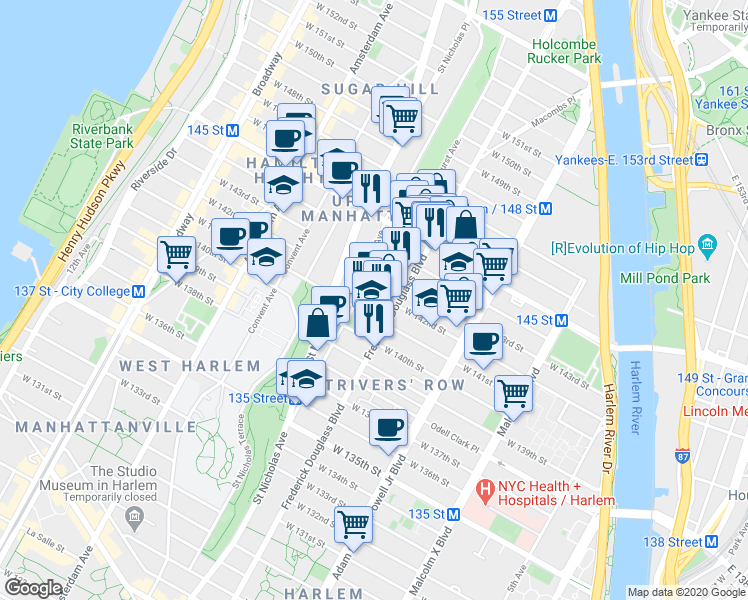 map of restaurants, bars, coffee shops, grocery stores, and more near in New York