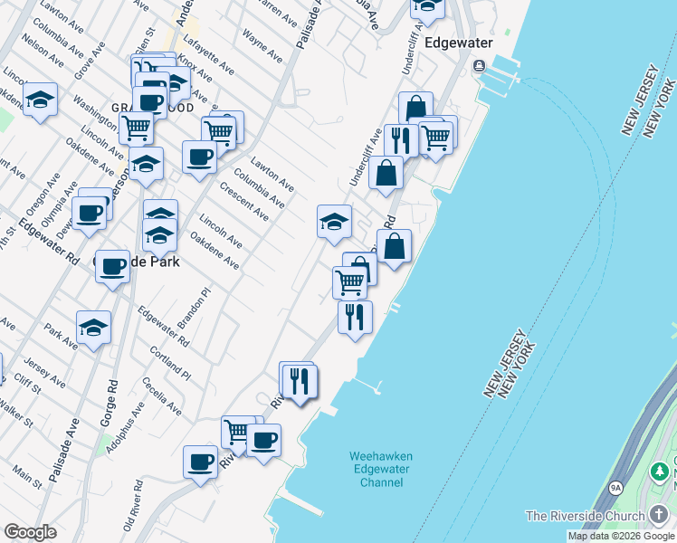 map of restaurants, bars, coffee shops, grocery stores, and more near 425 Russell Avenue in Edgewater