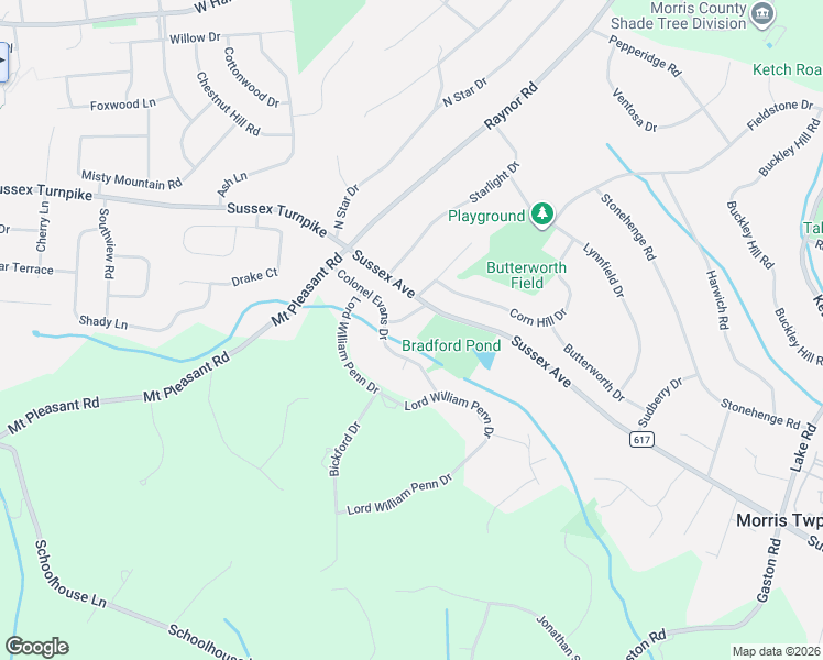 map of restaurants, bars, coffee shops, grocery stores, and more near 5 Bradford Court in Morristown