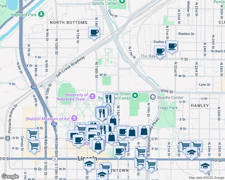 map of restaurants, bars, coffee shops, grocery stores, and more near in Lincoln
