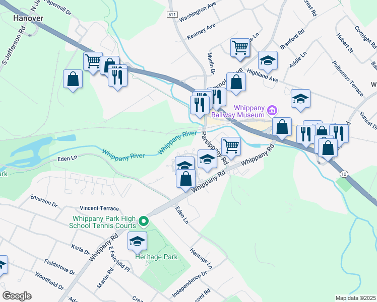 map of restaurants, bars, coffee shops, grocery stores, and more near 1808 Springbrook Court in Hanover