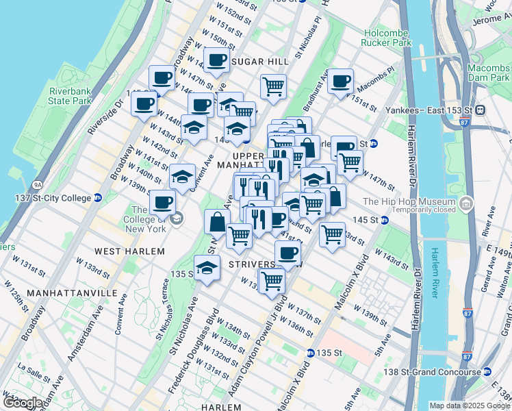 map of restaurants, bars, coffee shops, grocery stores, and more near in New York