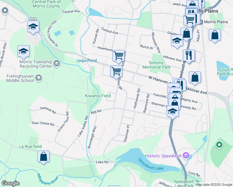 map of restaurants, bars, coffee shops, grocery stores, and more near 10 Delmar Avenue in Morris Plains