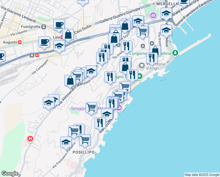 map of restaurants, bars, coffee shops, grocery stores, and more near 5 Via Plauto in Napoli
