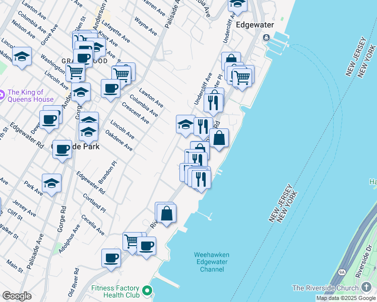 map of restaurants, bars, coffee shops, grocery stores, and more near 425 Russell Avenue in Edgewater