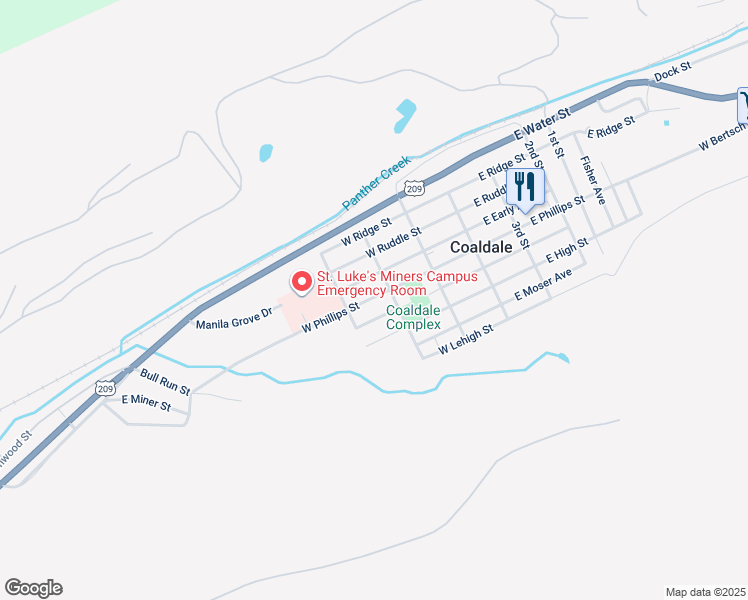 map of restaurants, bars, coffee shops, grocery stores, and more near 228 West Phillips Street in Coaldale