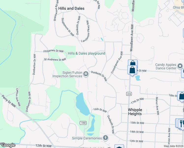 map of restaurants, bars, coffee shops, grocery stores, and more near 1884 Spring Valley Avenue Northwest in Canton