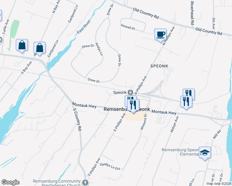 map of restaurants, bars, coffee shops, grocery stores, and more near 9 Sherri Court in Eastport