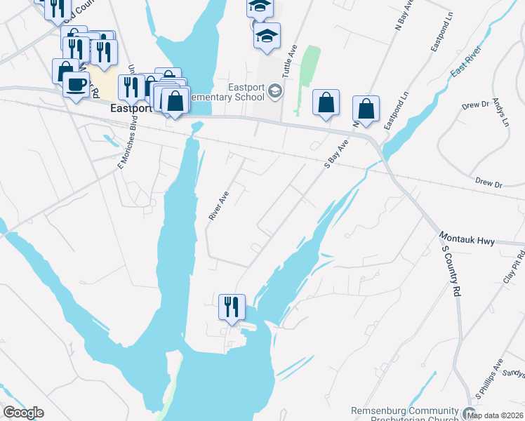 map of restaurants, bars, coffee shops, grocery stores, and more near 9 Private Road in Eastport