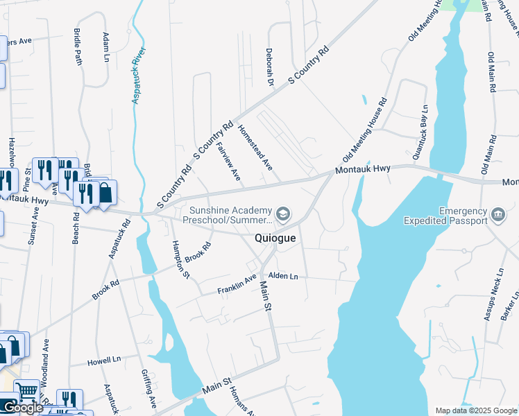 map of restaurants, bars, coffee shops, grocery stores, and more near 515 Montauk Highway in East Quogue
