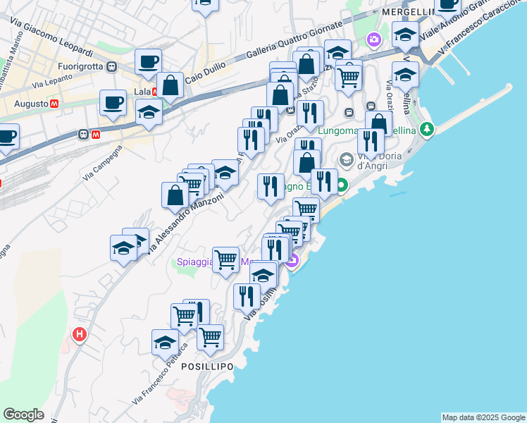 map of restaurants, bars, coffee shops, grocery stores, and more near 5 Via Plauto in Napoli