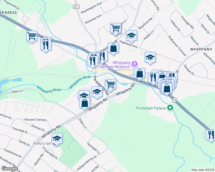 map of restaurants, bars, coffee shops, grocery stores, and more near Parker Lane in Hanover