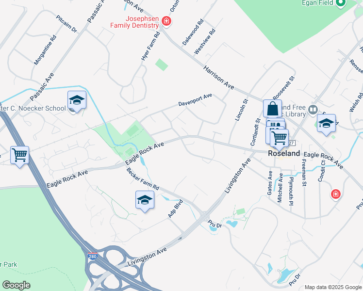 map of restaurants, bars, coffee shops, grocery stores, and more near 20 Leonard Terrace in Roseland