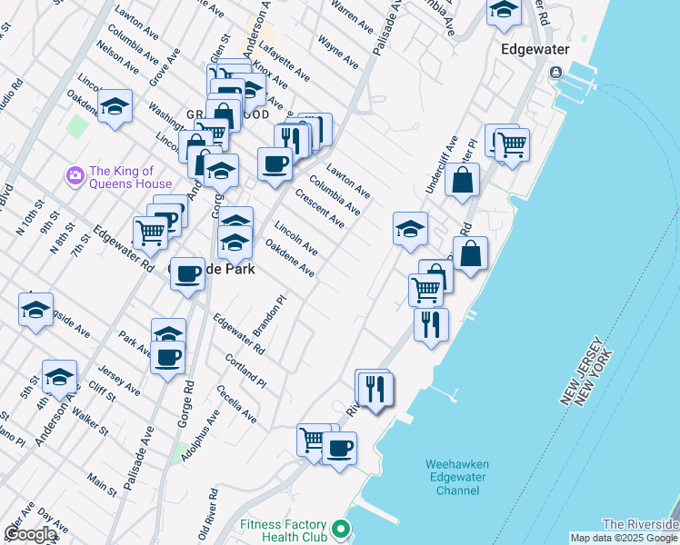 map of restaurants, bars, coffee shops, grocery stores, and more near 4 Lincoln Avenue in Cliffside Park
