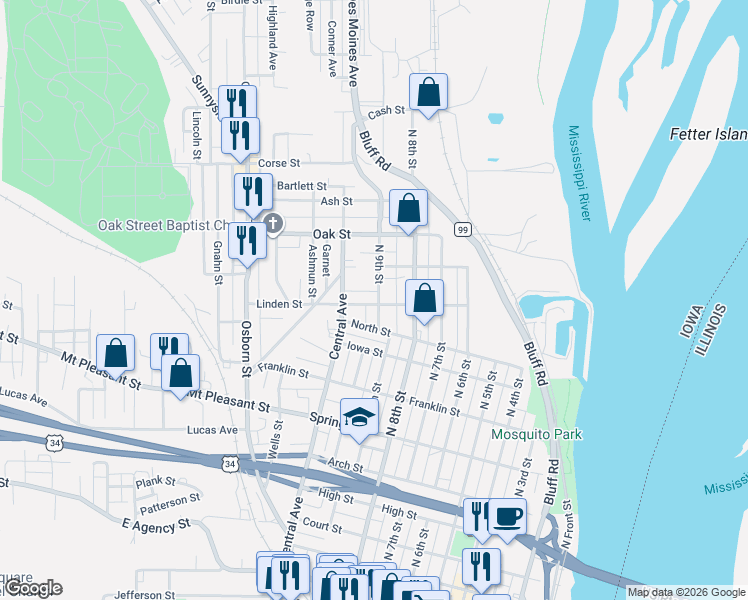 map of restaurants, bars, coffee shops, grocery stores, and more near 911 Linden Street in Burlington