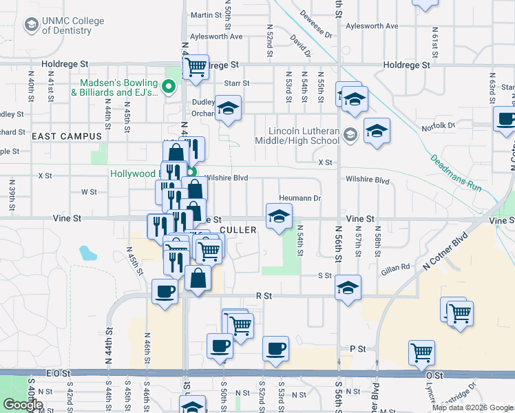 map of restaurants, bars, coffee shops, grocery stores, and more near 800 Santa Monica Avenue in Lincoln