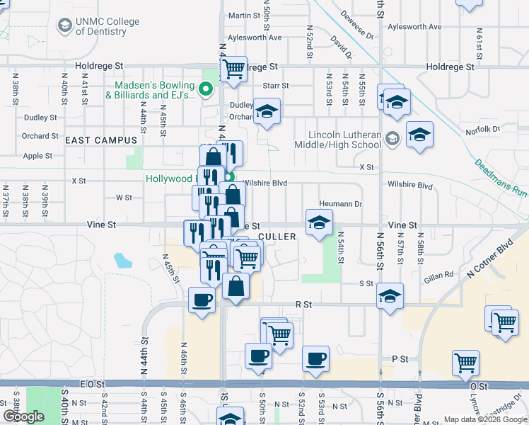 map of restaurants, bars, coffee shops, grocery stores, and more near 801 La Brea Avenue in Lincoln