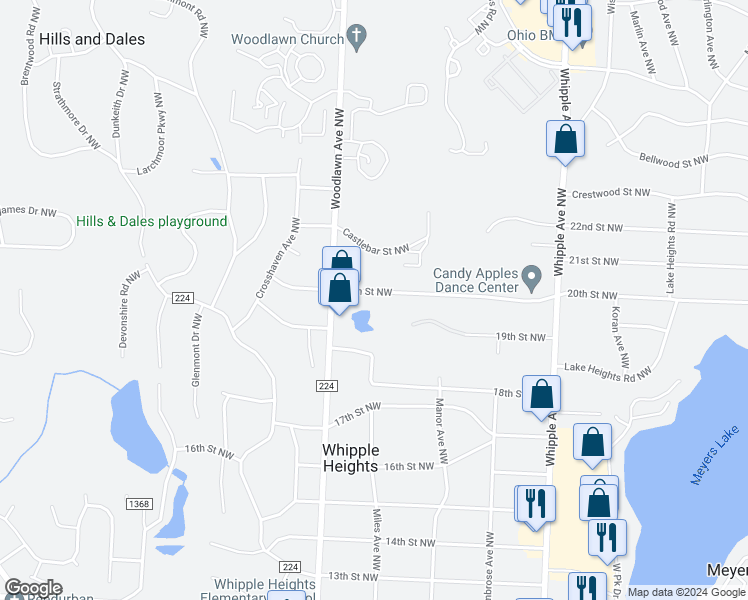 map of restaurants, bars, coffee shops, grocery stores, and more near 4720 20th Street Northwest in Canton