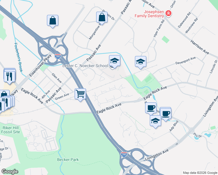 map of restaurants, bars, coffee shops, grocery stores, and more near 2 Clements Court in Roseland