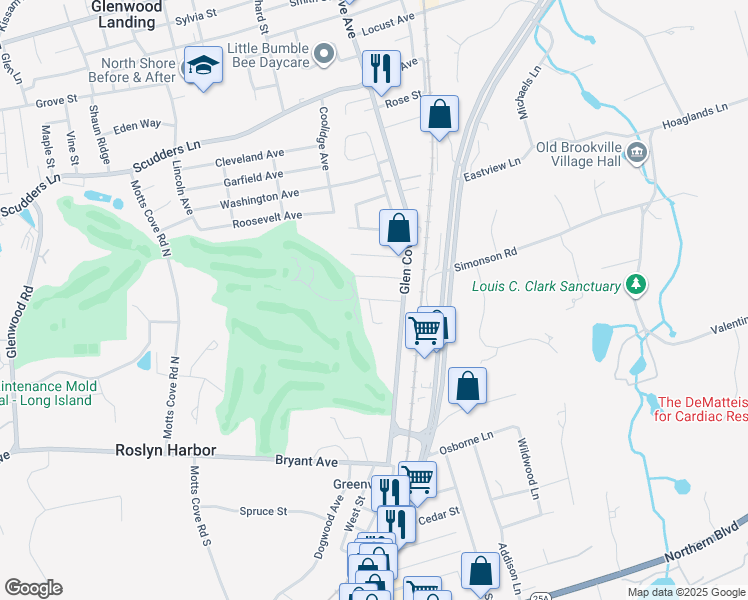 map of restaurants, bars, coffee shops, grocery stores, and more near 5 Elm Place in Glen Head